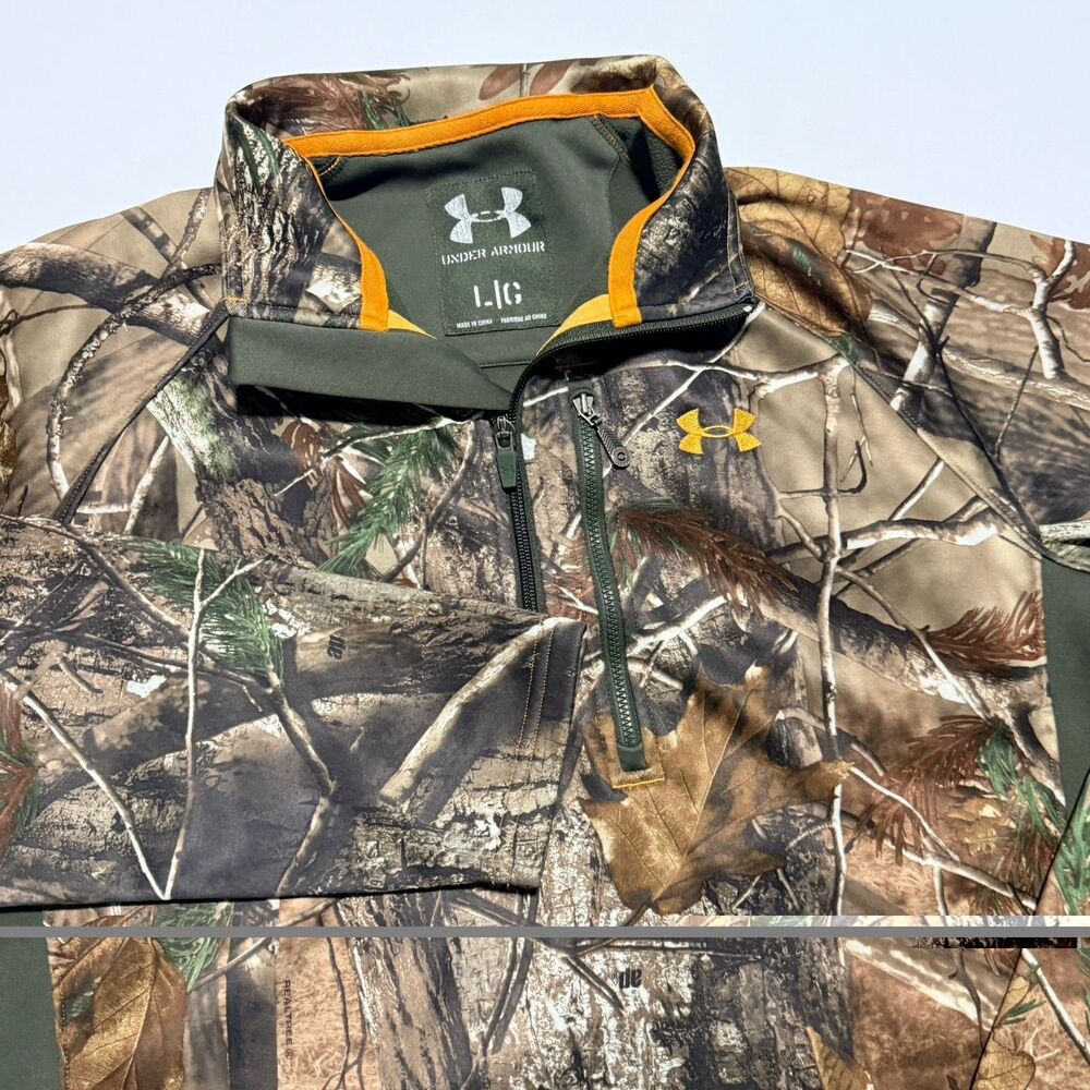 Under Armour Pullover Men XL Green Brown Camo Scent Control Realtree Quarter Zip